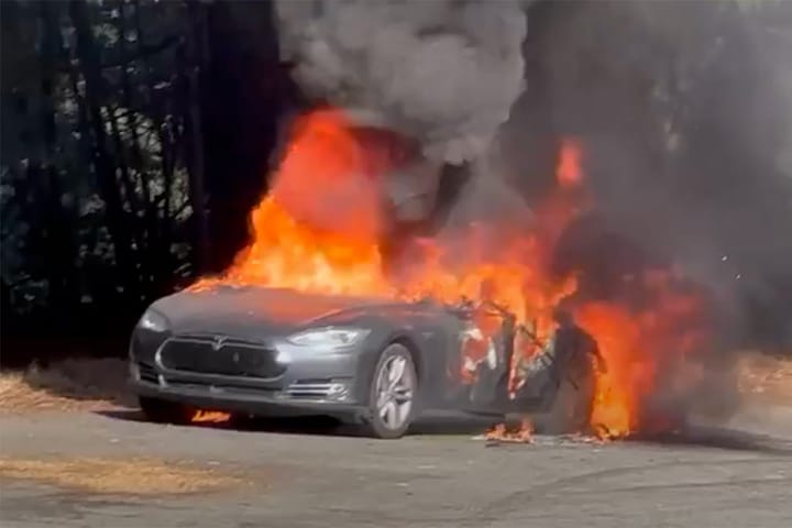 Flames engulf Tesla in Tilden park in Berkeley: video